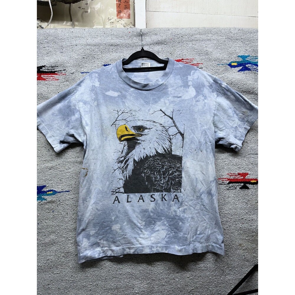 Vintage 90s Alaska Tie Dye T shirt Bald Eagle T shirt Large